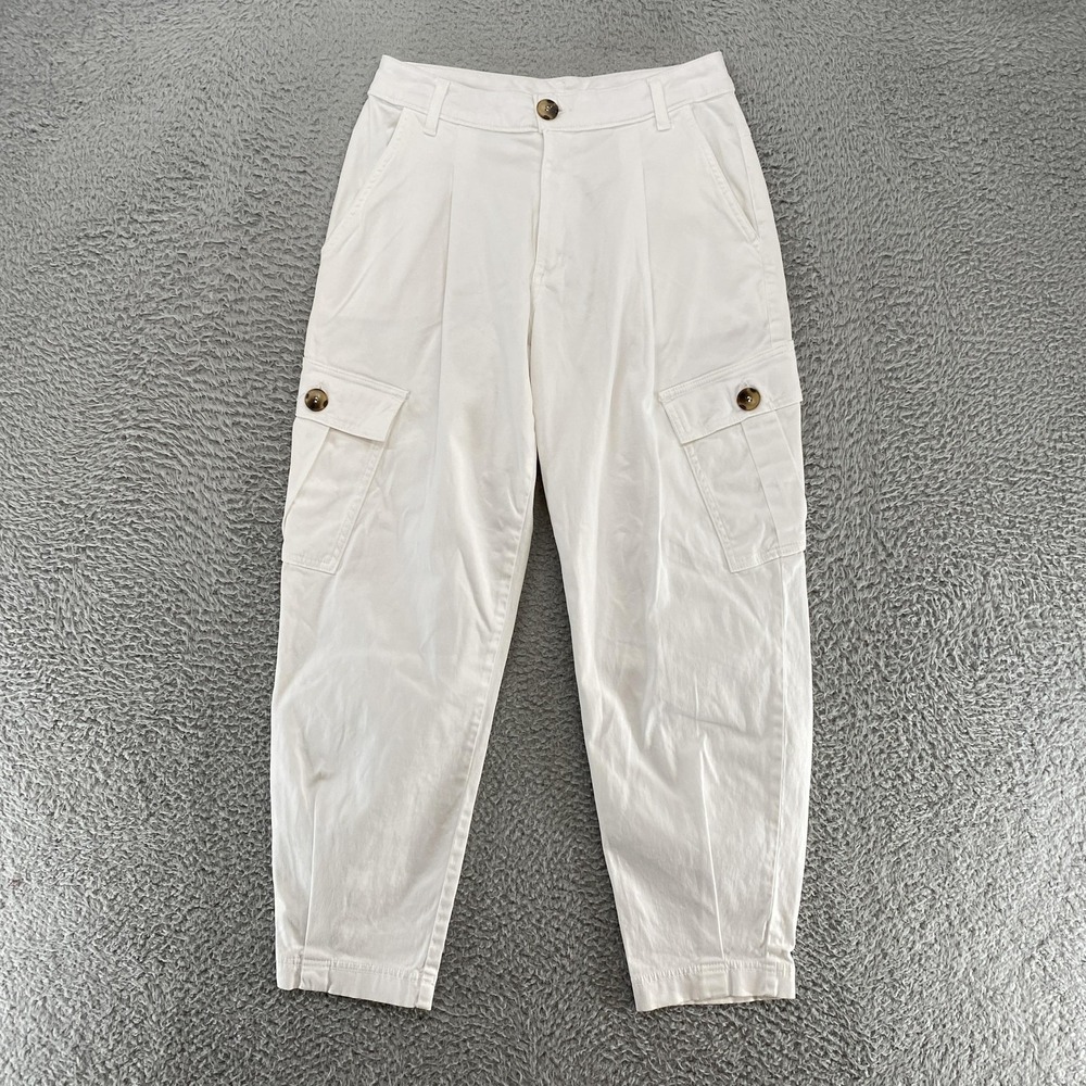 Amadi Cargo Pants Womens XS White Barrel Ankle Pleated Made USA Anthropologie‎